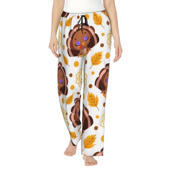 Balery Fall Turkey print Women's Pajama Pants,Ultra Lightweight Pjs,Lounge Pant-Small