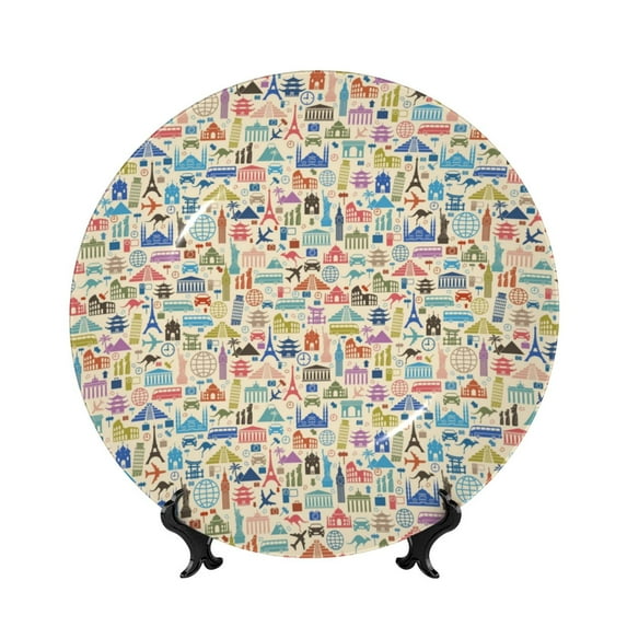 Balery Famous Places Print Bone China Decorative Plate Ceramic Dinner Plates Art Crafts with Display Stand-10in