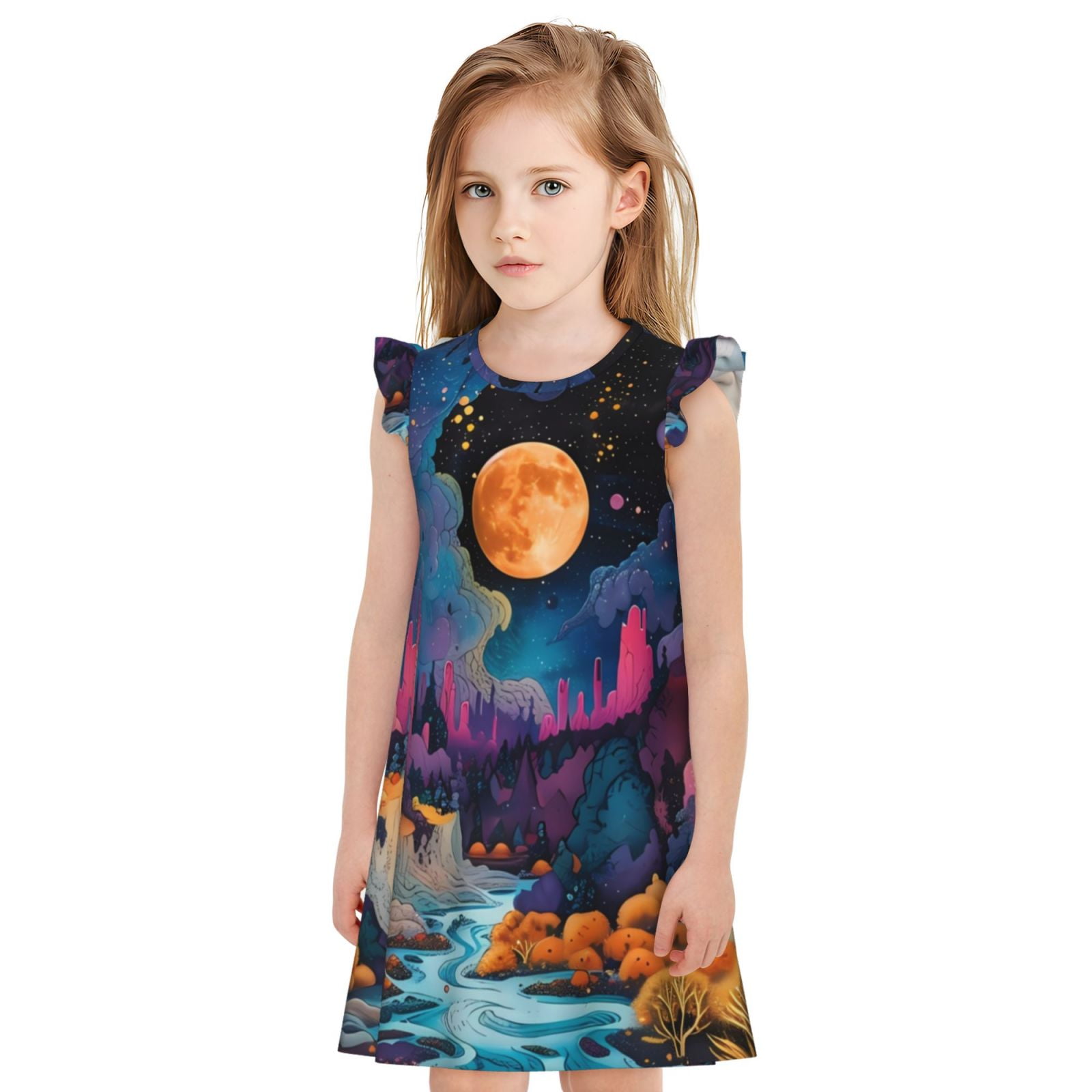 Balery Fantasy Cosmic Landscape Pattern Princess Nightgown for Girls ...