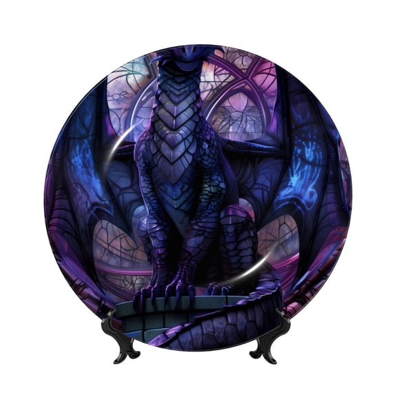Balery Fantasy Dragon In Cathedral Print Bone China Decorative Plate Ceramic Dinner Plates Art Crafts with Display Stand-8in