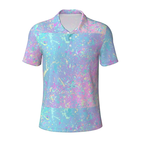 Balery Fantasy Gradient Printed Men’s Short Sleeve Polo Shirt, Midweight Men's Shirt,Golf Polo shirts -X-Large