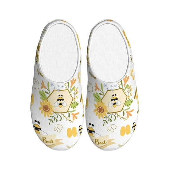 Balery Farm Bee Cute Honey Pattern Women's Fuzzy Memory Foam Slippers Fluffy Winter House Shoes Indoor and Outdoor-46/47