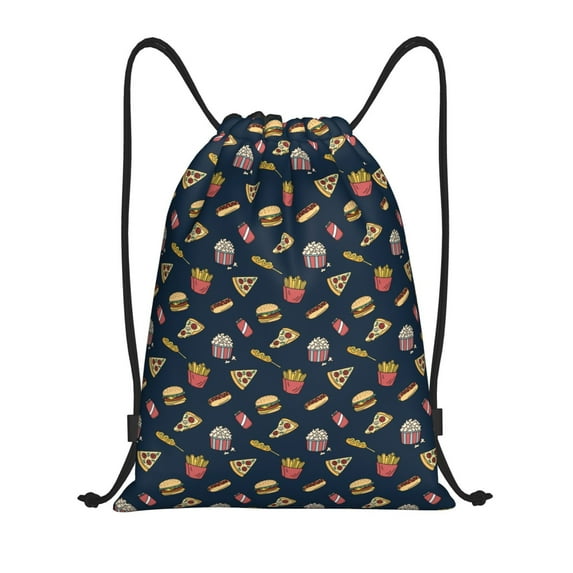 Balery Fast Food Pattern Drawstring Backpack Bag Sport Gym Sackpack Cinch Bags Pattern Drawstring Backpack Bag Sport Gym Sackpack Cinch Bags -Small