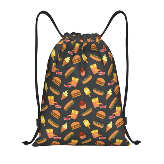 Balery Fast Food Pattern Drawstring Backpack Bag Sport Gym Sackpack Cinch Bags Pattern Drawstring Backpack Bag Sport Gym Sackpack Cinch Bags -Small
