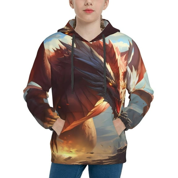 Balery Ferocious Dragon Fury Pattern Boys Hoodie, Youth Pullover Hooded Sweatshirt, Kangaroo Pocket Hoodie for Kids Girls -X-Large