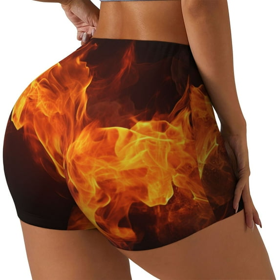 Balery Fiery Orange Flames Energy Printed Workout Shorts for Women Seamless Scrunch Short Gym Yoga Running Sport Active Exercise Fitness Shorts-Medium