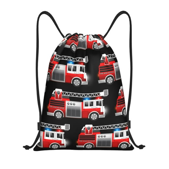 Balery Fire and Rescue Truck Pattern Drawstring Backpack Bag Sport Gym Sackpack Cinch Bags Pattern Drawstring Backpack Bag Sport Gym Sackpack Cinch Bags -Medium