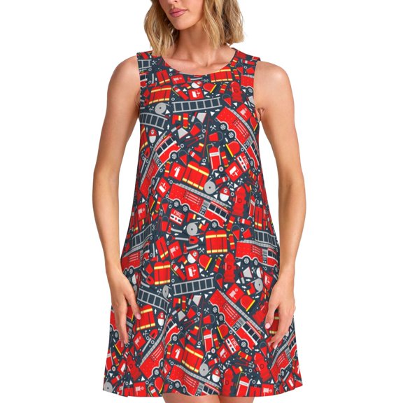 Balery Fire Sign Pattern Women’s Summer Dresses – Loose Sleeveless Sundress, Casual and Comfortable Beach Dress for Hot Days