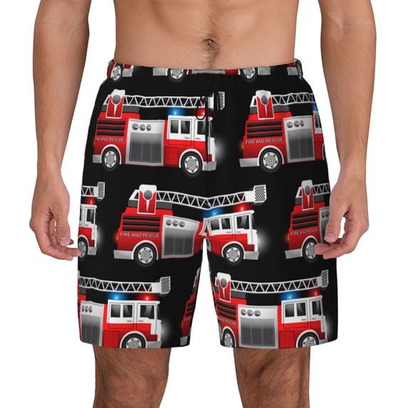 Balery Fire and Rescue Truck Mens Swim Trunks Swim Shorts for Men Quick Dry Inseam Beach Shorts with Compression Liner Pocket-3X-Large