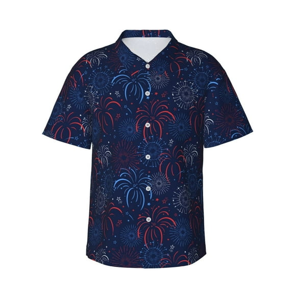 Balery Firework Print Men's Hawaiian Shirts Short Sleeve Beach Shirt Relaxed Fit Vacation Button Down Shirts-3X-Large