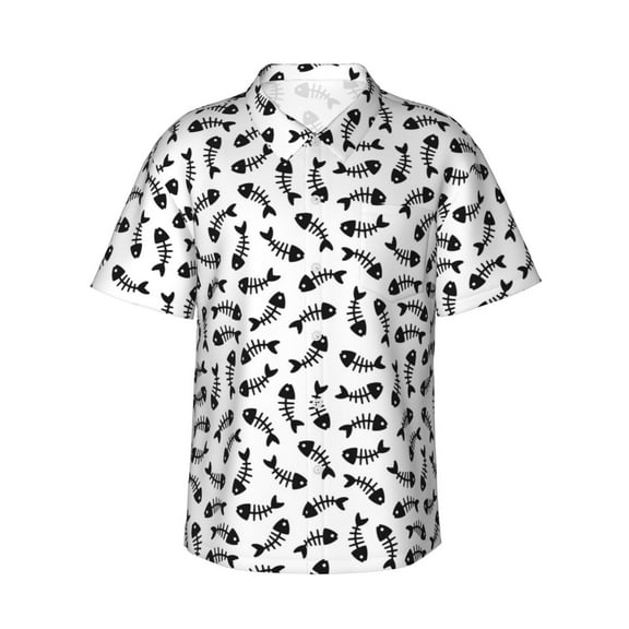 Balery Fish Bone Print Men's Hawaiian Shirts Short Sleeve Beach Shirt Relaxed Fit Vacation Button Down Shirts-3X-Large