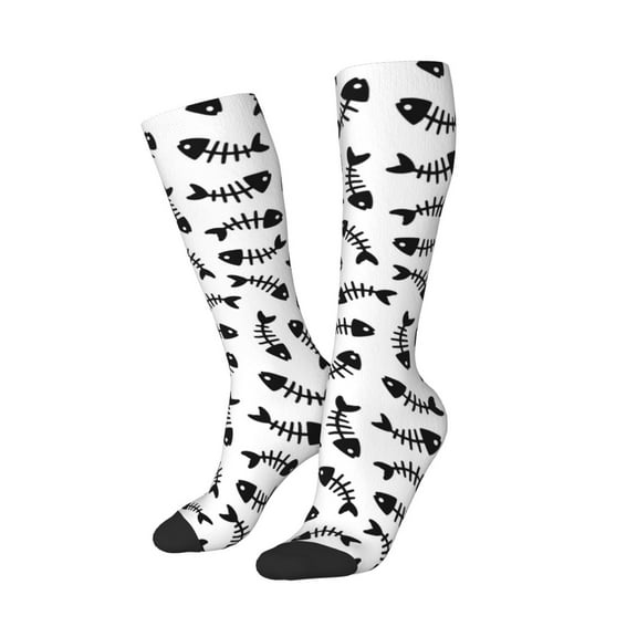 Balery Fish Bone Printed Novelty Socks Men's Women's Crew Socks Sports Socks Knee High Socks Cotton Socks Quirky and Cool Socks