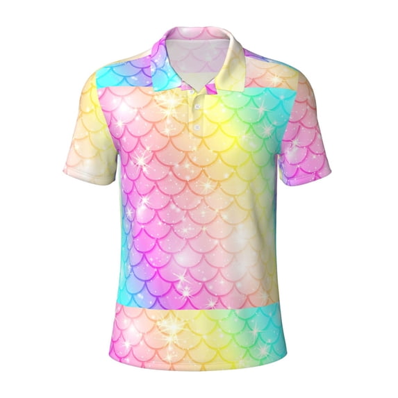 Balery Fish Scale Printed Men’s Short Sleeve Polo Shirt, Midweight Men's Shirt,Golf Polo shirts -4X-Large