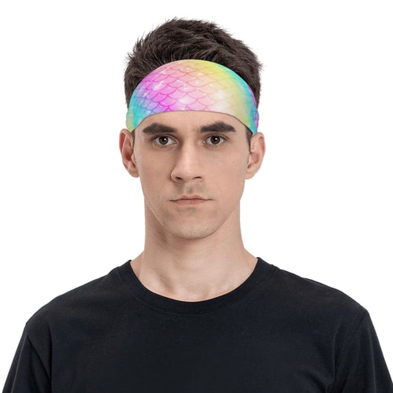 Balery Fish Scale Sports Headbands for Men,Moisture Wicking Workout Headband, Sweatband Headbands for Running,Cycling,Football