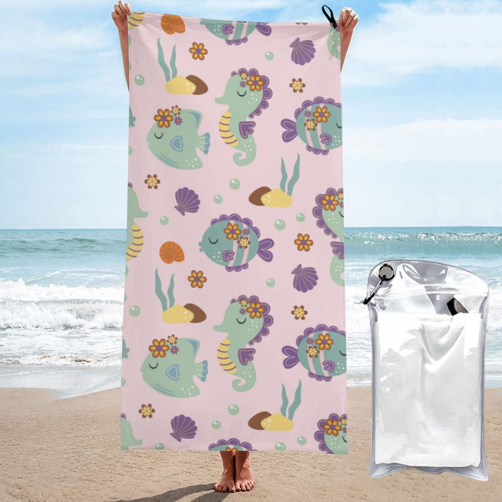Balery Fish Seahorse Print Towels Luxurious Jumbo Bath Sheet Highly
