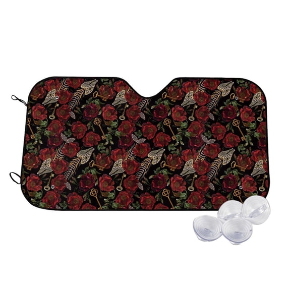 Balery Fishbone Rose Print Car Windshield Sun Shade,Windshield Sunshade for Car Pickup Truck SUV Accessories-Medium