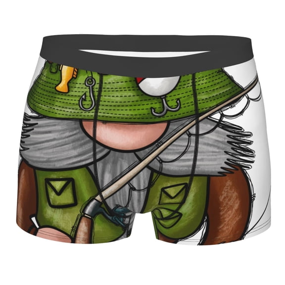 Balery Fishing Gnome Men's Boxer Briefs, Soft and Breathable Cotton Underwear with nylon Waistband-XX-Large