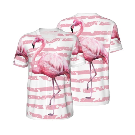 Balery Flamingo Baseball Jersey for Men Casual Button Down Shirts Short Sleeve Active Team Sports Uniform-Small