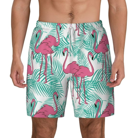 Balery Flamingo Mens Swim Trunks Swim Shorts for Men Quick Dry Inseam Beach Shorts with Compression Liner Pocket-Medium