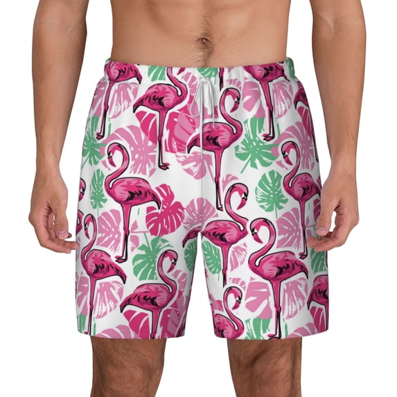 Balery Flamingo Mens Swim Trunks Swim Shorts for Men Quick Dry Inseam Beach Shorts with Compression Liner Pocket-Small