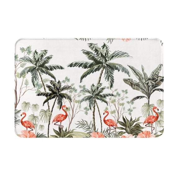 Balery Flamingo Palm Trees Doormat, Durable Flannel Fabric, Waterproof Stain and Fade Resistant, Low Profile,Indoor Outdoor Door Mats, Easy Clean Patio Entrance Mat, 16x24in
