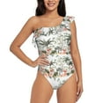 thumbnail image 1 of Balery Flamingo Palm Trees One Shoulder Swimsuits for Women Ruffle Swimsuits Tummy Control One Shoulder Bathing Suits-Small, 1 of 8