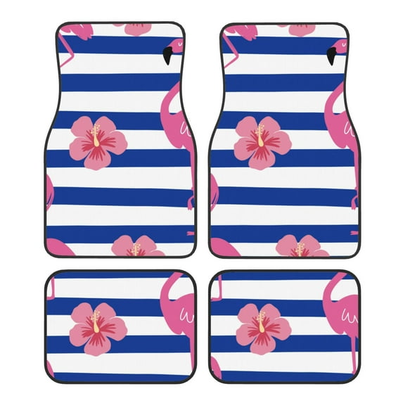 Balery Flamingo Pattern 4-Piece Floor Mats, Heavy-Duty Rubber Liners, Anti-Slip Design, All-Season Automotive Protection, Vehicles, Cars, Trucks, and SUVs