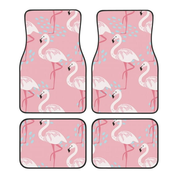 Balery Flamingo Pattern 4-Piece Floor Mats, Heavy-Duty Rubber Liners, Anti-Slip Design, All-Season Automotive Protection, Vehicles, Cars, Trucks, and SUVs