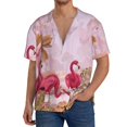 thumbnail image 1 of Balery Flamingos In The Tropical Forest Men's Casual Button Down Shirt Short Sleeve Textured Summer Cuban Beach Shirts-X-Large, 1 of 7