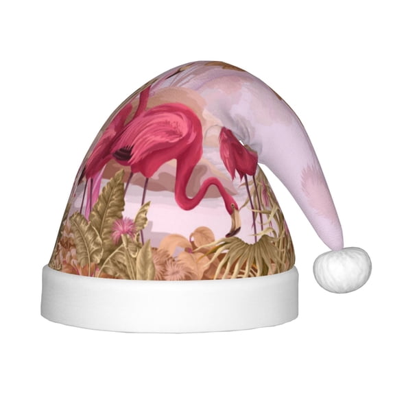 Balery Flamingos In The Tropical Forest Pattern Santa Hat Christmas Hat Funny Christmas Hat Christmas Knitted Beanie Hat For Kids