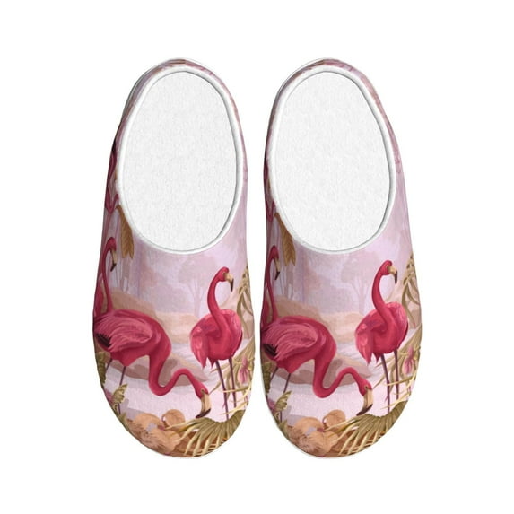 Balery Flamingos In The Tropical Forest Pattern Women's Fuzzy Memory Foam Slippers Fluffy Winter House Shoes Indoor and Outdoor-42/43