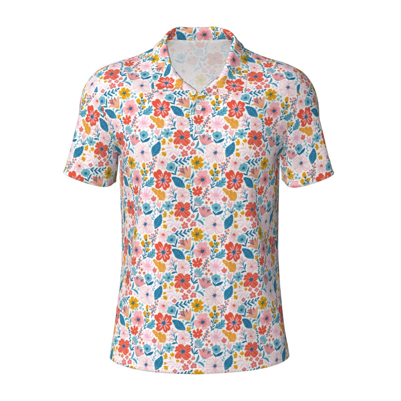 Balery Floral Ditsy Printed Men’s Short Sleeve Polo Shirt, Midweight ...