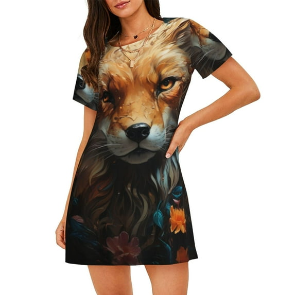 Balery Floral Fox Pattern Womens Short Sleeve Sleepshirt Scoopneck Cute Nightdress Comfy Nightgown Loungewear Dress