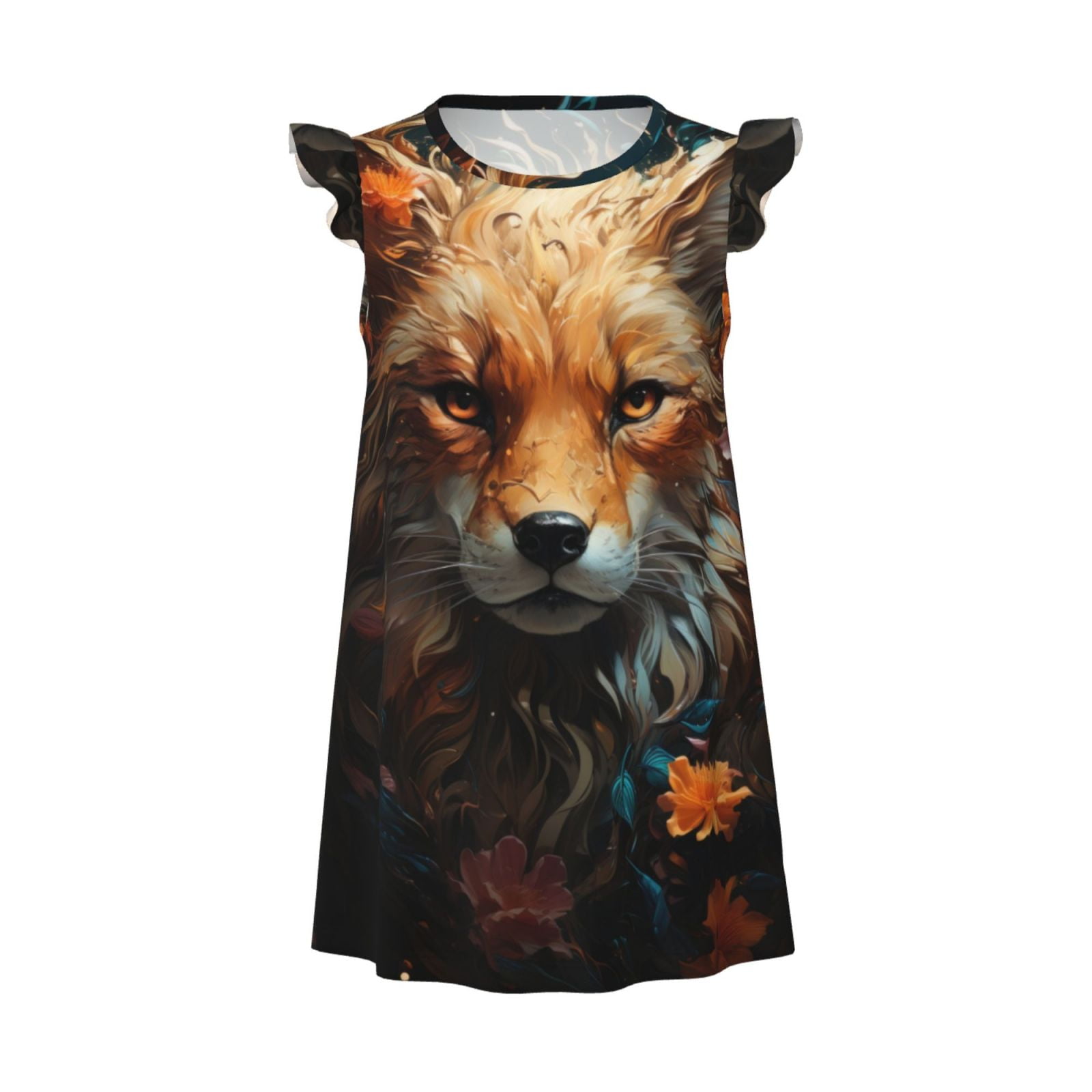 Balery Floral Fox Princess Nightgown for Girls Flutter Sleeve Cotton