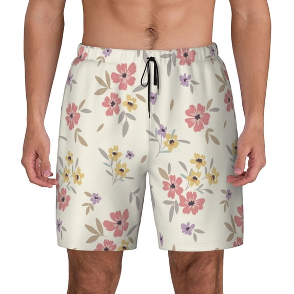 Balery Floral Mens Swim Trunks Swim Shorts for Men Quick Dry Inseam Beach Shorts with Compression Liner Pocket-Medium