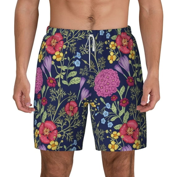 Balery Floral Mens Swim Trunks Swim Shorts for Men Quick Dry Inseam Beach Shorts with Compression Liner Pocket-XX-Large