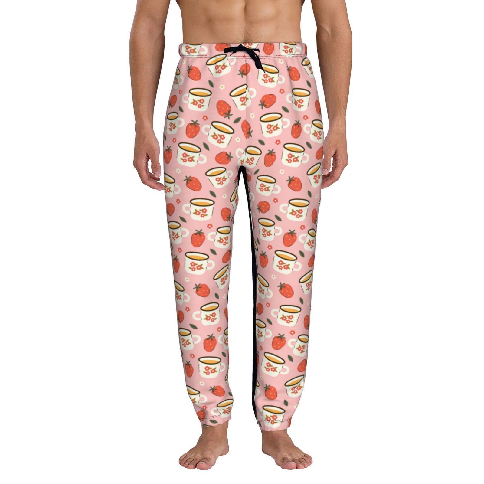 Balery Floral Mugs And Strawberries Pattern Joggers for Men Athletic