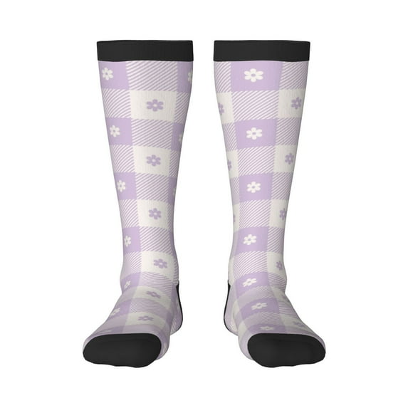 Balery Floral Purple Buffalo Plaid Fun Novelty Socks Men'S Women'S Crew Socks Funny Crazy Novelty Socks Quirky And Cool Socks
