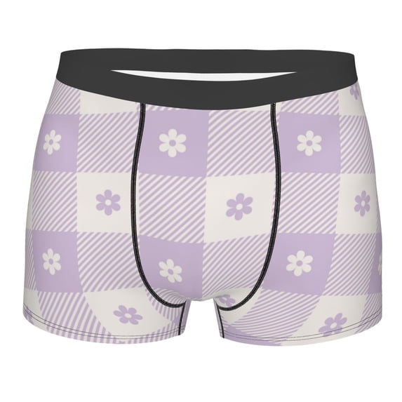 Balery Floral Purple Buffalo Plaid Men's Boxer Briefs, Soft and Breathable Cotton Underwear with nylon Waistband-Small