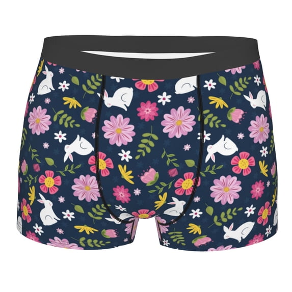 Balery Floral Rabbit Men's Boxer Briefs, Soft and Breathable Cotton Underwear with nylon Waistband-X-Large