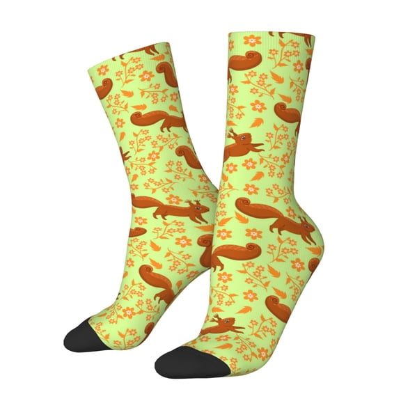 Balery Floral Squirrel Pattern Crew Socks Unisex– Soft & Breathable Socks for Men & Women, One-Size Fits Most (US 5-11), Comfortable & Durable for Daily Wear