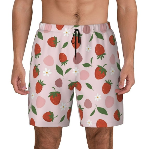 Balery Floral Strawberr Mens Swim Trunks Swim Shorts for Men Quick Dry Inseam Beach Shorts with Compression Liner Pocket-Medium