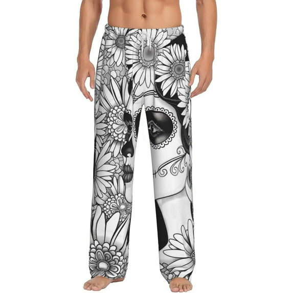 Balery Floral Sugar Skull Portrait print Men's Pajama Pants,Ultra Lightweight Pjs,Lounge Pant-XX-Large
