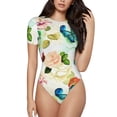 thumbnail image 1 of Balery Floral Vintage Women's Short Sleevee Crew Neck Bodysuit Tops Short Sleeve Tops Basic-, 1 of 9