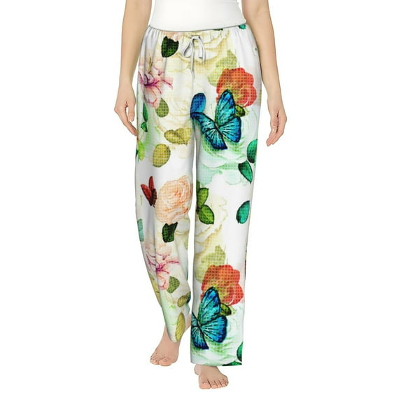 Balery Floral Vintage print Women's Pajama Pants,Ultra Lightweight Pjs,Lounge Pant-X-Large