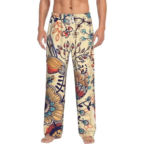 Balery Floral With Birds And Fantasy Flowers print Men's Pajama Pants,Ultra Lightweight Pjs,Lounge Pant-X-Large