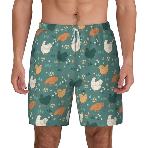 Balery Flowe Rooster Mens Swim Trunks Swim Shorts for Men Quick Dry Inseam Beach Shorts with Compression Liner Pocket-XX-Large