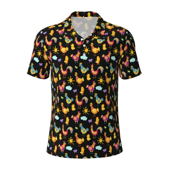 Balery Flowe Rooster Printed Men’s Short Sleeve Polo Shirt, Midweight Men's Shirt,Golf Polo shirts -Small