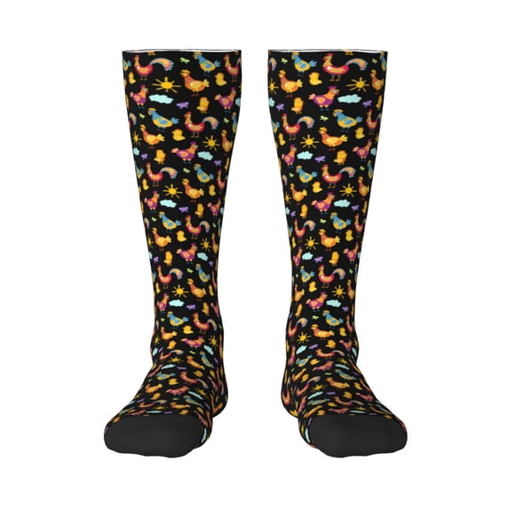 Balery Flowe Rooster Printed Novelty Socks Men's Women's Crew Socks Sports Socks Knee High Socks Cotton Socks Quirky and Cool Socks