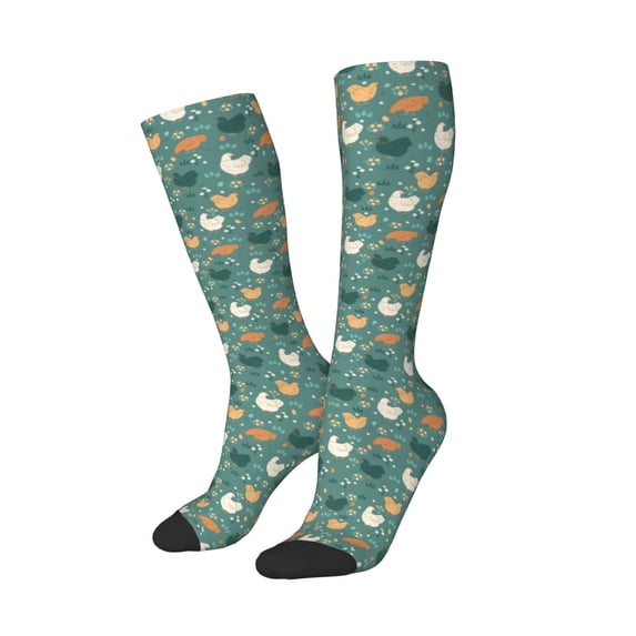Balery Flowe Rooster Printed Novelty Socks Men's Women's Crew Socks Sports Socks Knee High Socks Cotton Socks Quirky and Cool Socks